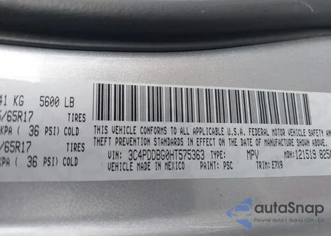 2017 Dodge Journey Sxt Awd z USA, uszkodzony, nr VIN 3C4PDDBG0HT575363